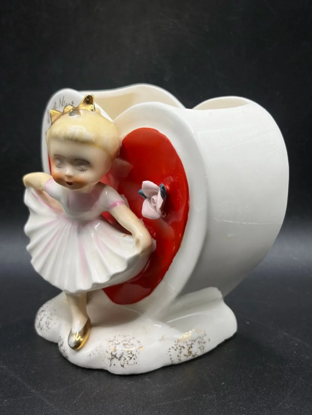 Napco Vintage Hand Painted Sweet Heart Ceramic Girl Figure Vase Planter S719B
